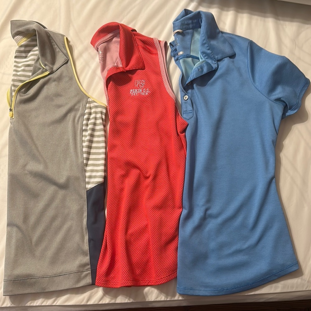 3 medium golf polo shirts